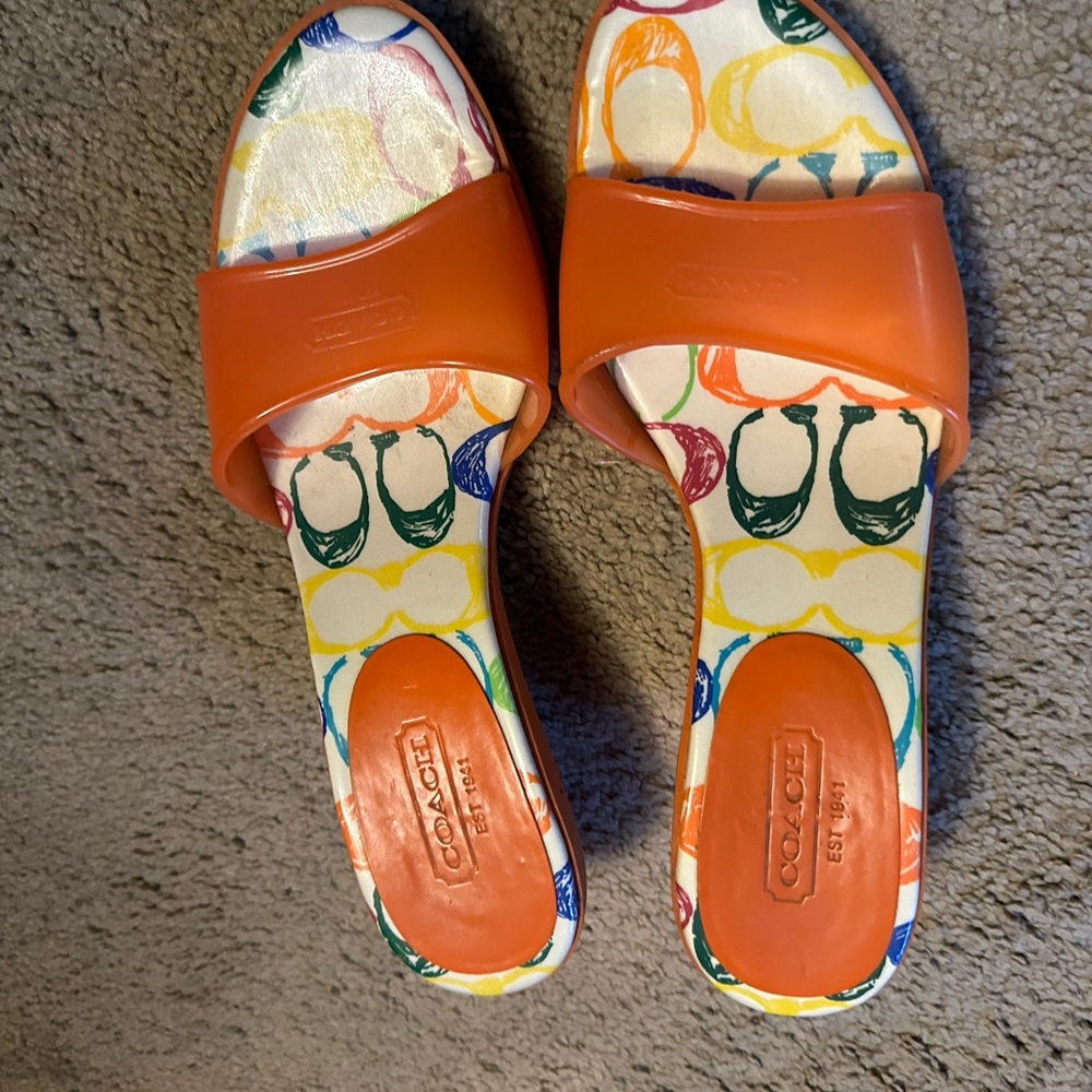 Coach Women's Orange Slide Sandals